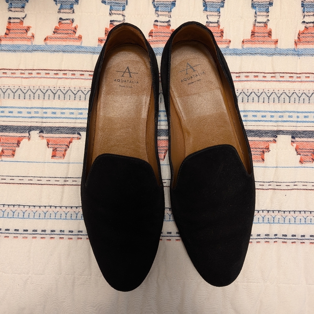 Aquatalia Classic Black Suede Slip-Ons